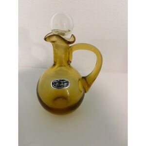 vtg. Amber hand blown art glass cruet with ball stopper by bischoff